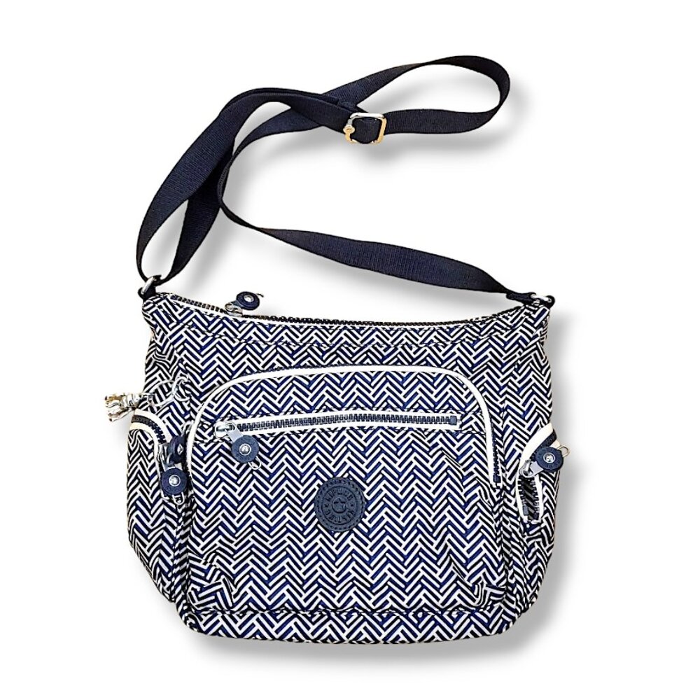 Kipling vintage Y2K navy white abstract print shoulder messenger bag